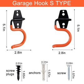 AOBEN Garage Hooks Heavy Duty, Steel Garage Storage Hooks, Utility Tool Hangers and Broom and Mop Holder Wall Mounted for Organizing Cleaning Tools, Mops, Garden Tools (S, 10 Pack)