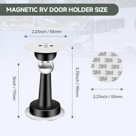HIFOR RV Magnetic Door Stop - RV Door Holder Latch for Camper, Trailer, Motorhome, Boat Compartments, Cargo -Durable and Easy to Install (4 Inch, Black, 2 Pack)