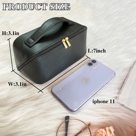 WYJ Small Makeup Bag for Purse Mini Makeup Bag Small Toiletry Bag for Travel Small Cosmetic Bag Zipper Pouches for Purse Small Makeup Pouch Leather Cute Makeup Bag Black Tiny Makeup Brush Bag