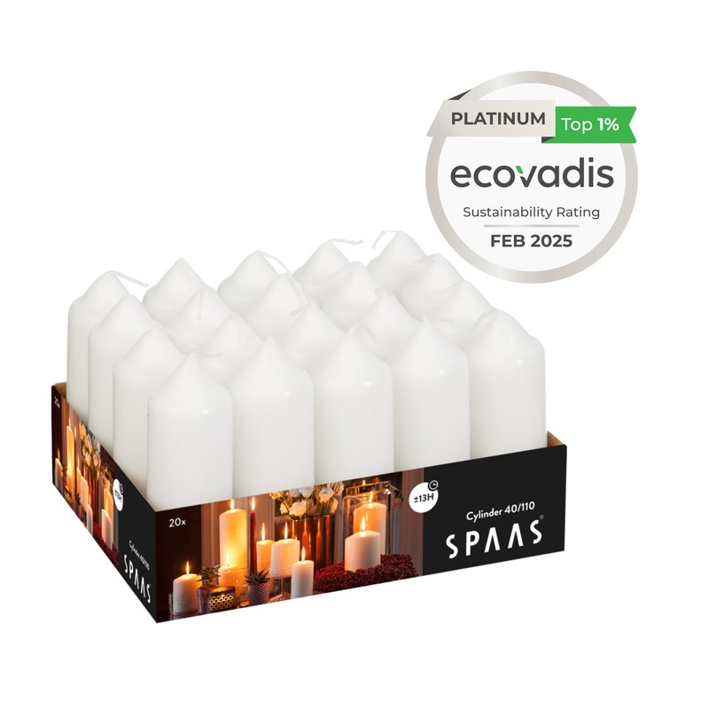 Spaas Tray of 20 Unscented Pillar Candles 40/110 mm, 13