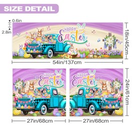 FUTBU Easter Kitchen Curtains for Windows, Easter Decorations Bunny Truck Valances, Purple Easter Curtains and Valances Set Decor for Living Room 27''x24'' 2 Panel & 54x18 Inch Tier Set