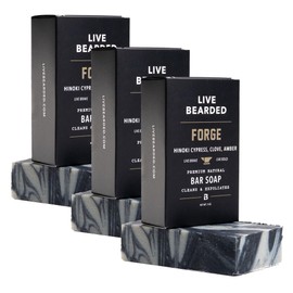 Live Bearded Live Bearded All-Natural Bar Soap for Men, 3-Pack of 5 oz - Made in the USA - Exfoliates and Moisturizes - Charcoal, Pumice, Shea Butter | Forge Scent - Hinoki Cypress, Clove, Amber