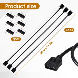 3 Pack ARGB Extension Cable 1-to-1 ARGB Splitter Cable 5V 3-Pin Addressable RGB Cables-Female to Female 3 Pin Extension Connector Cord Wire for Extending Computer 30cm / 11.8in