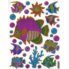 Fish Fish Animals Colourful Sticker 1 Sheet 135 mm x 100 mm Set of 30 Stickers Crafts Children Party Metallic Look