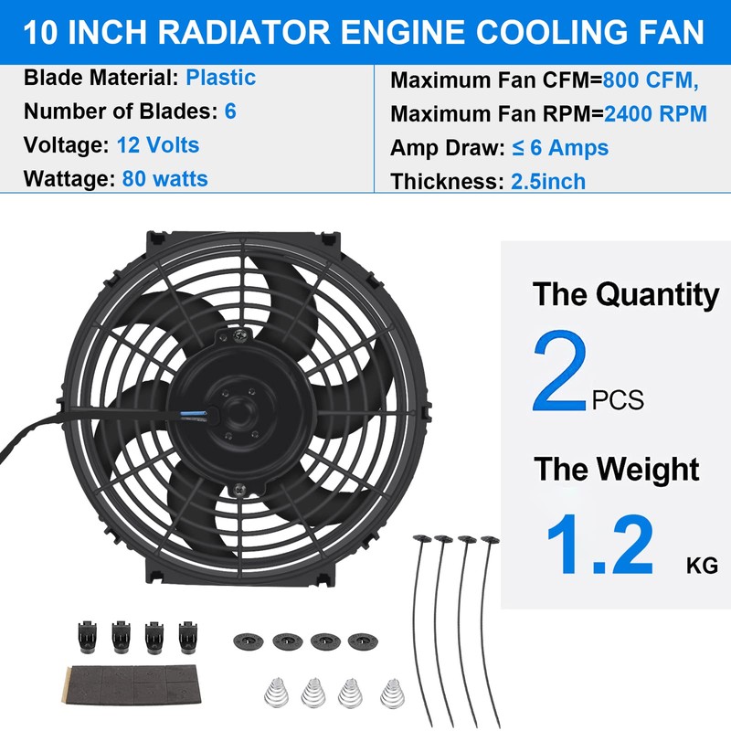 FSBCGT 2PCS 10 Inch Slim Fan Push Pull Electric Radiator