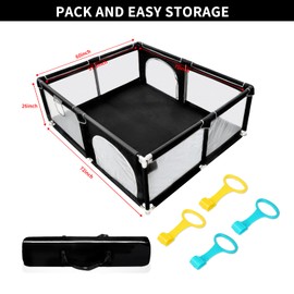 DEAR LOV 71"x59" Extra Large Baby Playpen with Safety Gate & Activity Center - Soft Mesh Playard for Infants 0-12 Months (Black)