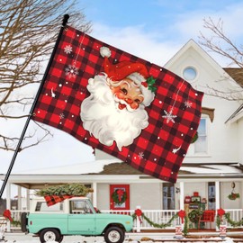Merry Christmas Flags 3x5 Ft Outdoor Double Sided Buffalo Plaid Santa Claus Flag Snowflake Winter Flags for Outside Xmas Yard House Indoor Holiday Party Banner Sign Decorations
