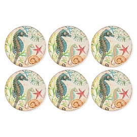 UPware Melamine Salad Plate Set of 6, BPA-Free Dishwasher Safe Round Plates Salad Dishes for Risotto, Pasta, and Salad, 9 Inch Salad Plates (Seahorse)