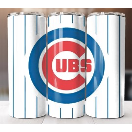 Handmade Cubs Stripes Baseball Tumbler 20oz Stainless Steel Insulated Sports Fan Art Cup