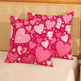 OFIRD Valentine's Pillow Covers 18x18 Pack of 2 Pink Love Heart Throw Pillow Covers Valentine's Day Mother's Day Anniversary Decorative Gift Pink Pillowcase Square Linen Cushion Case for Home Sofa