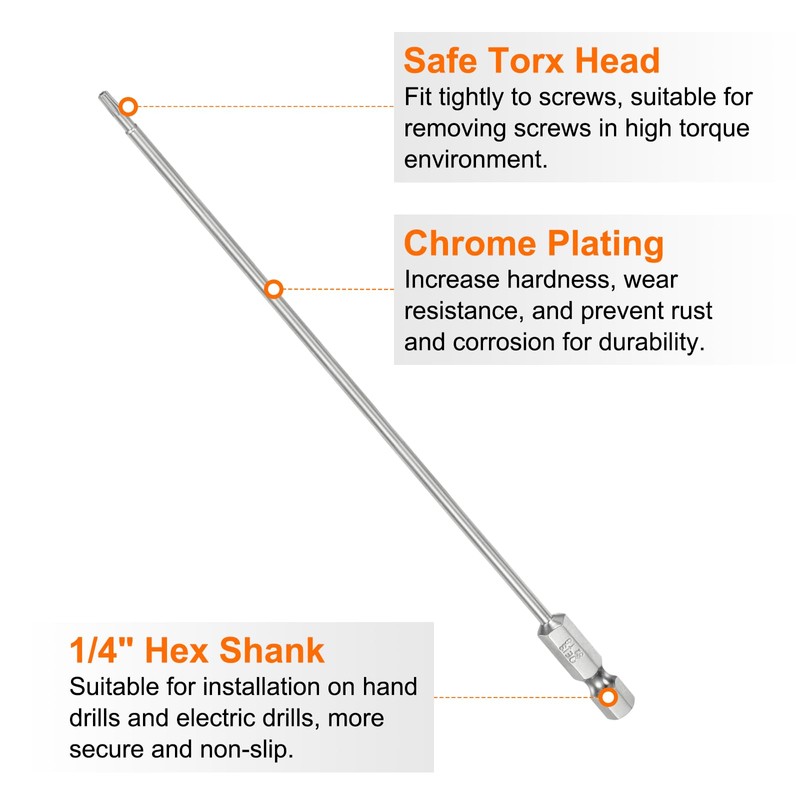 sourcing map 2pcs T8 Security Torx Bit 1/4" Hex Shank