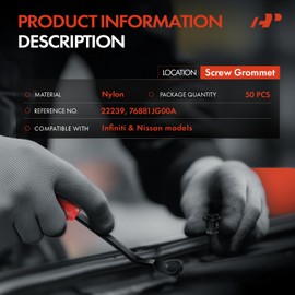 A-Premium 50 PCS Fender Liner Flare Screw Grommets Clips Compatible with Nissan Rogue, Murano, Armada & Infiniti QX80, QX50, QX56, QX70, FX35, FX37, FX50, EX35, EX37 - for 8mm X 8mm Hole