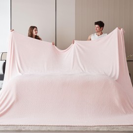 Oversized King Fleece Blanket 120x120 Inches, Seamless Soft Cozy 3D Jacquard Flannel Blanket 10'x10' Extra Large for Bed, Sofa, Couch, Travel & Camping, California King Throw, Pink Leaf