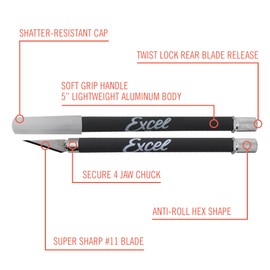 Excel Blades Soft Grip Craft Knife Set, Soft Grip Fine Point Angled Blades for Precision Cutting & Trimming, Multi-Purpose Hobby, Scrapbooking, and Crafting Tools, Grey, 3-Pack