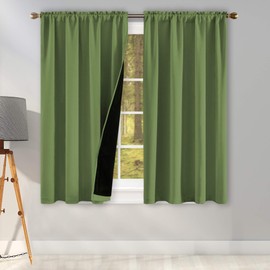 Sage Green 100 Blackout Curtains 45 Inch Length for Nursery - 2 Thick Layers Completely Blackout Thermal Insulated Black Lined Drapes for Small Window with Rod Pocket (42 Inch Width 2 Panels)