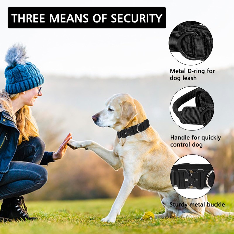 Ledeak Tactical Dog Collar, Padded Adjustable Polypropylene Soft Dog Collars,