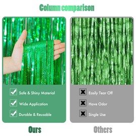 CANREVEL 2 Pack 3.3x8.2 Feet Laser Green Foil Fringe Backdrop Curtains, Tinsel Streamers Birthday Party Decorations, Fringe Backdrop for Jungle Safari Tropical Party Christmas Decorations