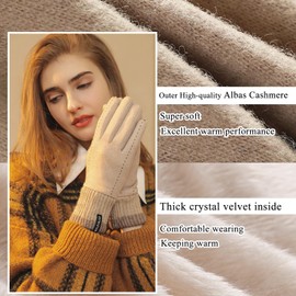 KXF Winter Genuine Fleece Cashmere Gloves Inner Velvet Windproof Gloves Touchscreeen Gloves Soft Warm Thermal Gloves Mittens Running Skiing Hiking Gloves Handwarmers for Women Gift