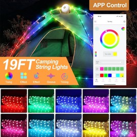 ONXE Camping String Lights Reel 19FT/6M, APP Control Outdoor String Lights with 8 Lighting Modes,Type-C Charging - Waterproof Portable Camping Lights Outdoor, Indoor, Home, RV, Garden, Patio