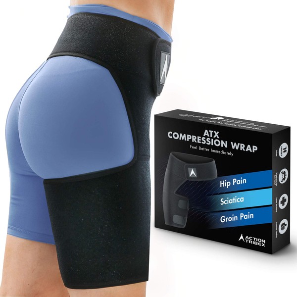 ATX Compression Wrap - Hip and Groin Support - Sciatica Nerve Pain Relief - Brace for Pulled Muscles - Hamstring Thigh Quadriceps Arthritis Joints - SI Belt Men and Women - up to 32" Waist