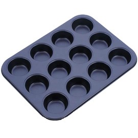 KAV Non-Stick 12 Muffin Pan for Cupcakes, Yorkshire Pudding and Baking, Carbon Steel, Black Pan, 33 x 26.5 x 3 cm (1 Pack)
