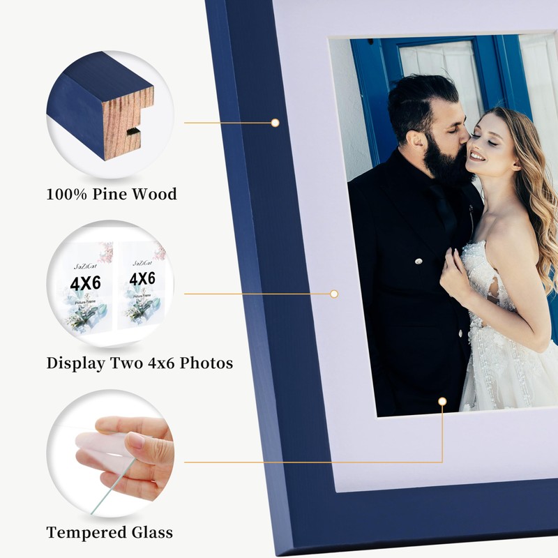 8x10 Collage Picture Frame,Pine Wood,Double 4x6 Photos with Mat.