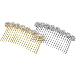 2 PCS Rhinestone Side Hair Combs Alloy Pearl Hair Comb Wedding Comb Bridal Jewelry Clips Combs French Hair Accessories for Women Bridal Wedding(Gold,Silver)