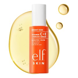 e.l.f. SKIN Bright Icon Vitamina C + E + suero ferúlico, suero facial iluminador y calmante, ayuda a un tono uniforme de la piel, vegano y libre de crueldad, 1 onza líquida