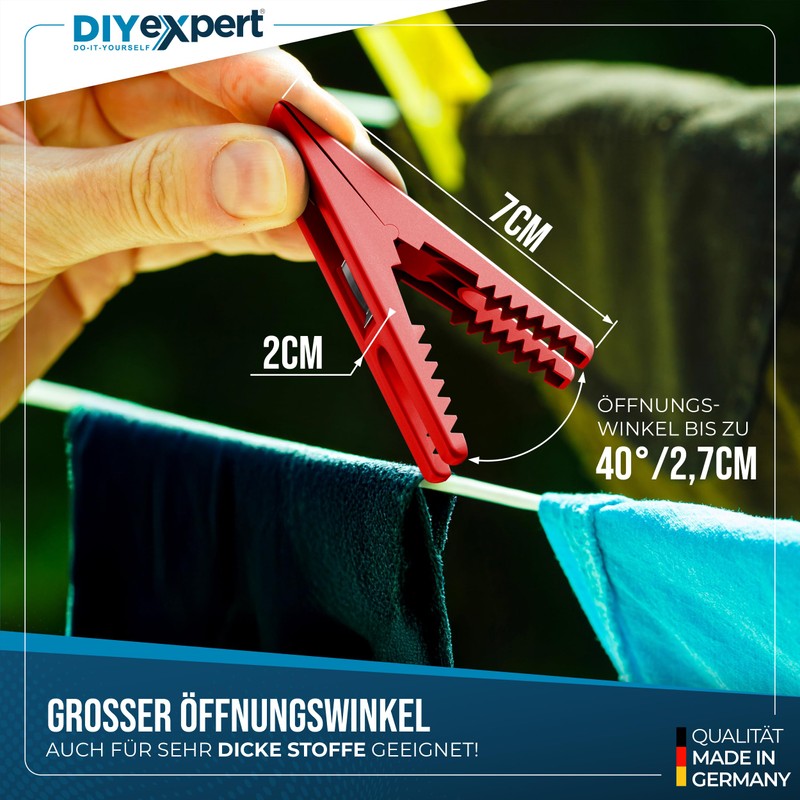 DIYexpert Sturm Clothes Pegs, Made in Germany, Red, Sturdy Clips