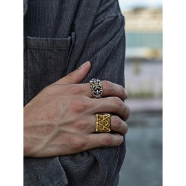 Oaldilee Men's Freemason Ring Gold Square Signet Rings for Biker Mason Statement Ring Size 7 Masonic Religious Faith Jewelry for Men