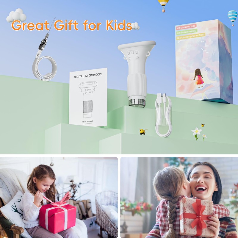 Microscope for Kids, SKYBASIC 2" IPS Screen 1000X Handheld Digital