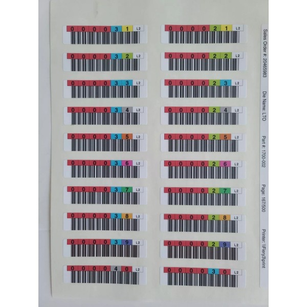 IBM LTO2 Tape Media Cartridge Barcode Labels - Sheet of