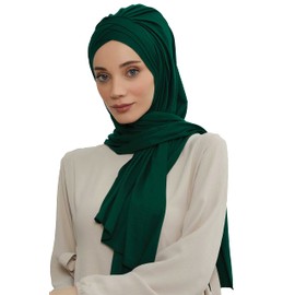 Aisha's Design Instant Hijab for Women Muslim, Presewn 95% Cotton Jersey Turban, Ready to Wear Scarf, Dark Green