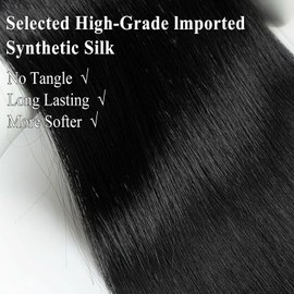 26 Inch Long Straight Drawstring Ponytail,Synthetic Hairpieces,Long Wrap Around Ponytail, Fake Pony Tails Natural Soft Clip, Synthetic Clip in Pony Tail Hair Extensions, for Women (Natural Black)