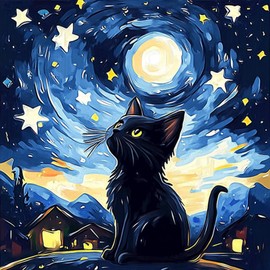 HEIBAGO 5D Animal Diamond Painting Kits for Audlt, DIY Starry Sky Diamond Art Painting for Beginners, Full Drill Diamond Dots Kits Cat Rhinestone Embroidery Crystal Crafts for Home Wall Decor 30x30cm