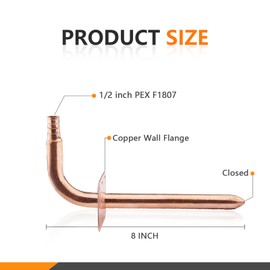 HeSun 20-Pack 1/2 Inch Barb Crimp Copper Stub Out Elbow, 8"-Length PEX Stub-Out With Wall Flange, ASTM F1807
