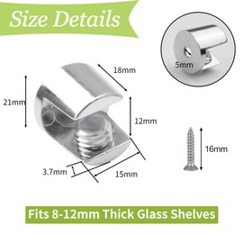 UFURMATE Glass Shelf Bracket, 8Pcs Wall Mounted Adjustable Glass Shelf Clamp Clips Polished Chrome Zinc Alloy Glass Clamp Brackets Supports Cylindrical Mounting Brace for 8-12mm Thick Glass