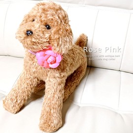 TATOTTE Dog Collar, Flowers, Small and Medium Dogs, Cats, Adjustable 6 Holes, Rose Charm, Floral Decoration, Antique Bell, Lightweight, S Size 10.2 - 12.8 inches (26 - 32.5 cm) (Pink Rose)