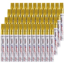 Overseas 48 Gold Paint Pens, Oil Based Permanent Markers Set - Quick Drying, Waterproof, Fade-Resistant, Medium Tip Paint Markers Bulk for Wood, Metal, Rock, Ceramic, Plastic, Canvas, Glass, Rubber