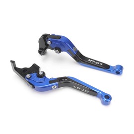 GZDLMoto Motorcycle Adjustable Brake Clutch Hand Levers Sets Compatible with Yamaha MT-07 FZ07 (2014-2023),CNC Aluminum Handlebar Control Lever Kit(Black+Blue B)