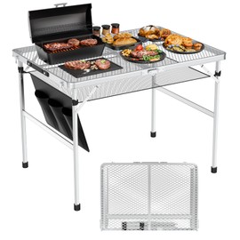 WildFinder 3x2 FT Folding Grill Table, Portable Camping Table for Outside, Adjustable Height Folding Table with Desktop & Mesh Bag, Lightweight Outdoor Table for Camping, Picnic, BBQ, Sliver