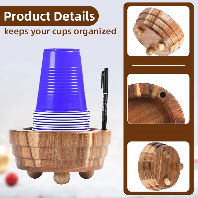 SACXFMC Acacia Wood Cup Holder with Marker Slot - Rustic