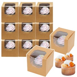 Bakepacker Auto-pop up Cupcake Boxes 30-Packs Individual Cupcake Container Brown 3.5" x 3.5" x 3.5" Single Cupcake Boxes