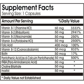 B-Complex 50 Vitamin ~ 200 Capsules - No Additives ~ Naturetition Supplements