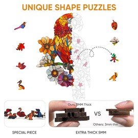 delobil Wooden Puzzles for Adults 200 Pieces, Parrot Wooden Puzzles, Unique Shaped Parrot Jigsaw Puzzles, Birthday Creative Gifts Fun Challenging Family Puzzle Games, 9.2x14.8 Inch