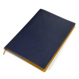 [Sealal] Notebook Cover, B5 Size, Soft, Belt-free, Notebook Cover, Genuine Leather, Leather (02. Navy x Mustard Yellow)