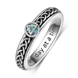 Zunxinsan Sobriety Ring 925 Sterling Silver anxiety spinner rings Sobriety Gifts Jewelry for Women (Size:9)