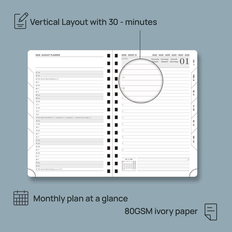 POPRUN Calendar 2026 Daily Planner 21.5 x 14.5 cm, Daily