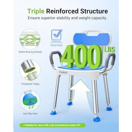 Widened Shower Chair for Inside Shower with Padded Back & Arms,400 lbs Heavy Duty & Adjustable Shower Chair for Elderly and Disabled, Non-Slip Shower Seat, Bath Chair for Tub