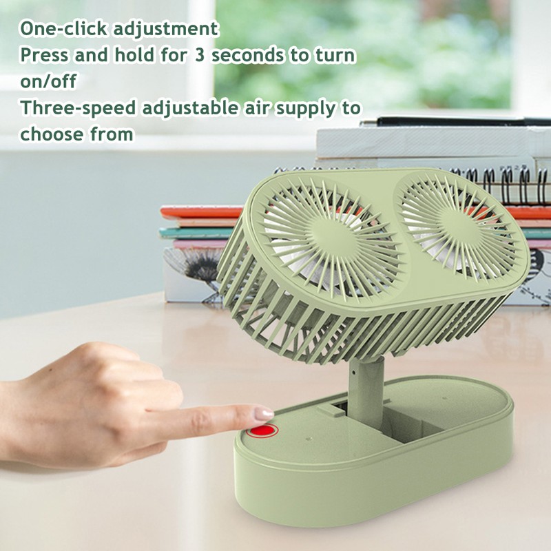 Double Motor Folding Tabletop Fan Rotating Cooling Fan 3 Speed